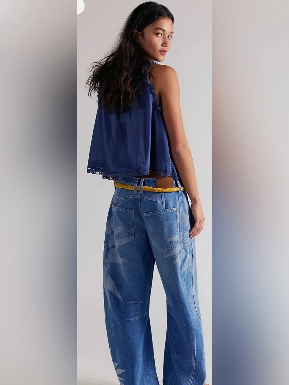 Free People We The Free Good Luck Printed Barrel Jeans. NWT. Sun fade